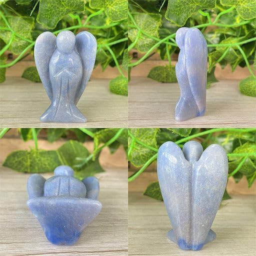 YATOJUZI 2" Blue Aventurine Angel Decors Natural Healing Crystals Polished Carved Gemstones Stones Hand Guardian Cute Sculpture Statue Reiki Energy Figurine Home Room Office Desk Decor Gifts for Women