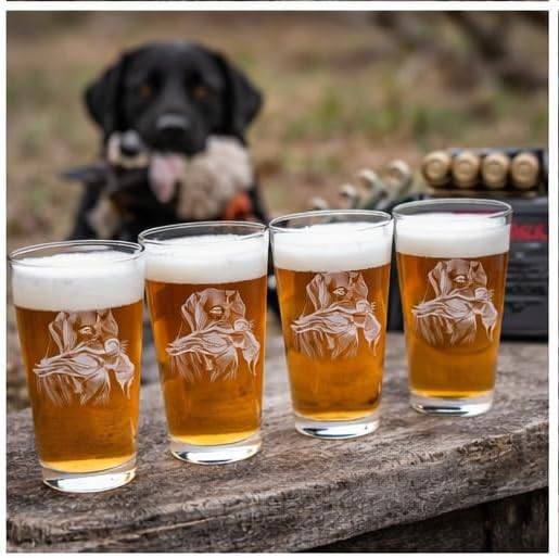 Hat Shark Duck Hunting Gear Decor Beer Glass - Mallard Duck Black Lab Hunting Gift - Laser Engraved 16 oz Pint Drinking Glass Dog Cool Hunters Gift for Men and Women Who Love Water Dogs (4)
