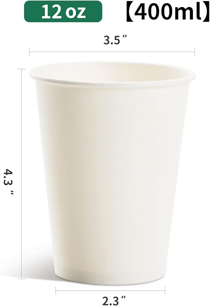 RACETOP Hot Paper Coffee Cups 12 oz [300 Pack], Disposable Coffee Cups 12 oz, Upgraded Weight Of Paper, White