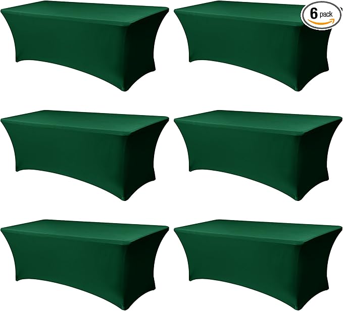Table Cover for 6 Foot Rectangle Tables-6 Pack Hunter Green Fitted Stretch Tablecloth-Spandex 6ft Christmas Tablecloth for Party, Vendor Booth Display, Banquet Buffet Event, Craft Trade Show