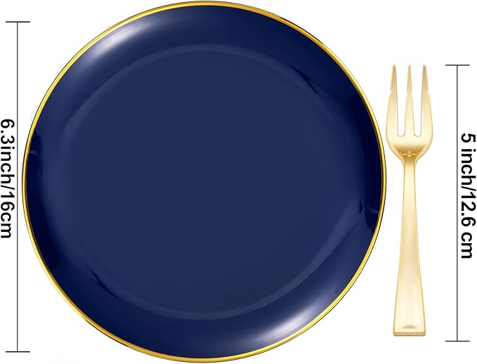 Festiva 400Pcs Navy Blue Gold Dessert Plates 6.3" with Forks 5"- 200PCS Small Disposable Dessert/Cake/Appetizer Plates and 200PCS Forks - Serve 200 Guests for Hanukkah Party&Birthday &New Year