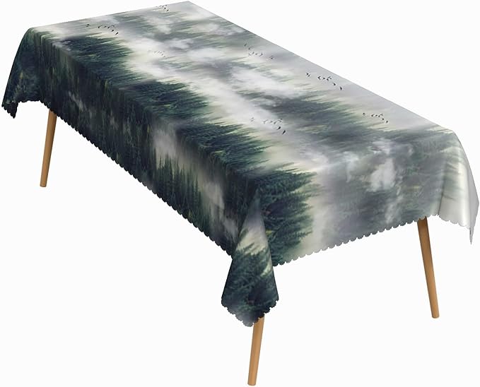 60x120 Inch Nature Rectangular Tablecloth Bird Fog Pine Tree Dreamland Table Cloth Waterproof Durable Table Cover for Holiday Picnic Outdoor BBQ Decor