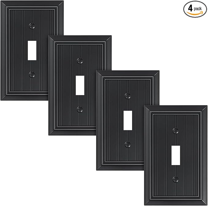 4-Pack Classic Beadboard Classic Beadboard Single Toggle Light Switch Cover Plate, Durable Natural Bamboo Fiber Decorative Switch Plate Covers, Matte Black 1 Gang Wall Plate