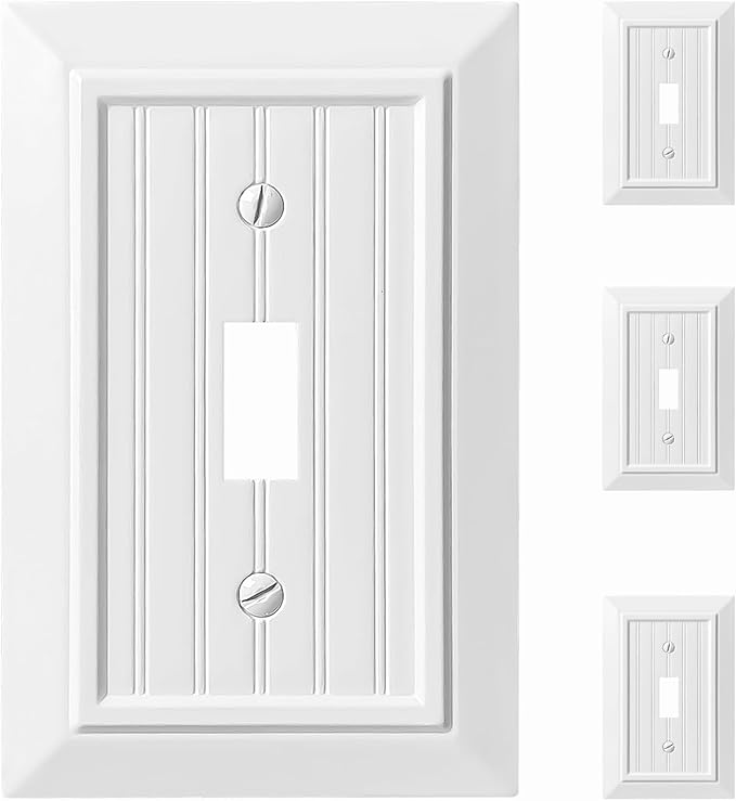 Beadboard Outlet Covers Wall Plates, Bamboo Fiber Light Switch Covers, Natural Material Electric Receptacle Decorative Switch Plate Outlet Cover (Pure White, 1 Gang Toggle 4 Pack)