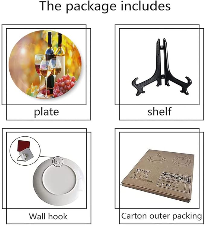 Ceramic Plates, Wine Decorative Ceramic Plates, Tasty Wine on Wooden Barrel on Grape Plantation, 7 Inch, for Dining, Parties, Wedding, Orange Red Black