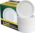 10” Compostable Plates, 125-Pack | Biodegradable Sugarcane | Sturdy, Microwave-Safe Disposable Plates for Parties & Events