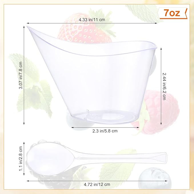 200 Pack Clear Plastic Dessert Cups with Tasting Spoons, Appetizer Cups Yogurt Parfait Bowls with Spoons for Party Supplies Catering Chocolate Desserts Buffet Food Display (7 oz)