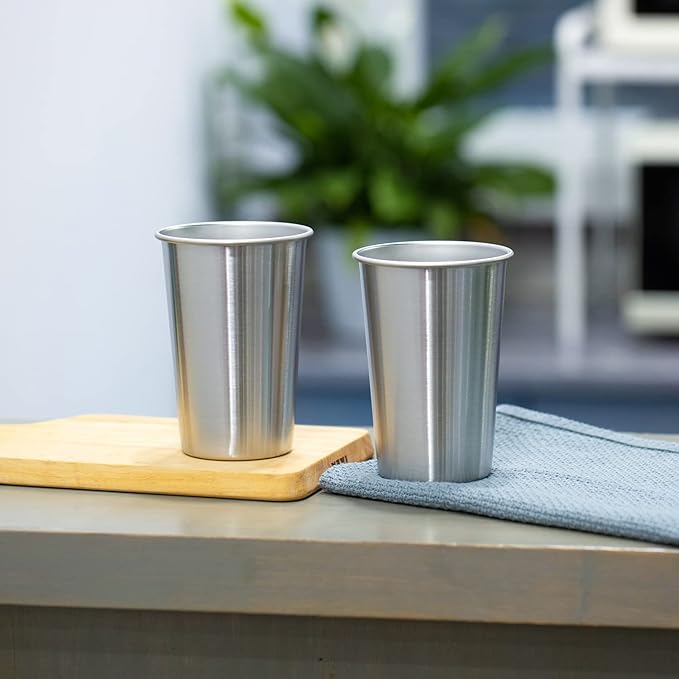 4 Pack 16oz Stainless Steel Pint Cup,Healthy Unbreakable and Stackable,Metal Drinking Glasses