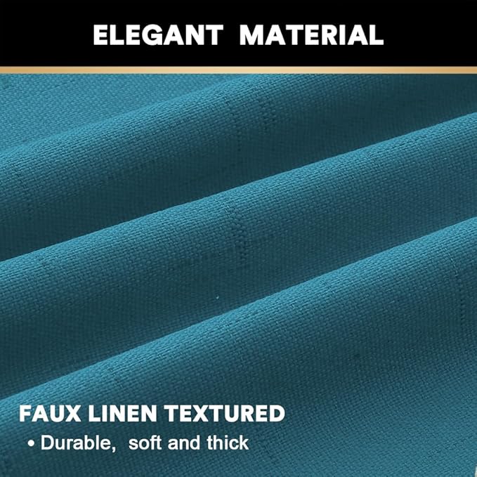 PrinceDeco 100% Blackout Linen Textured Curtains for Living Room Black Out Curtains 96 Inch Long 2 Panels Set Grommet Room Darkening Curtains & Drapes Boho Home Decor for Bedroom, Blue Sapphire