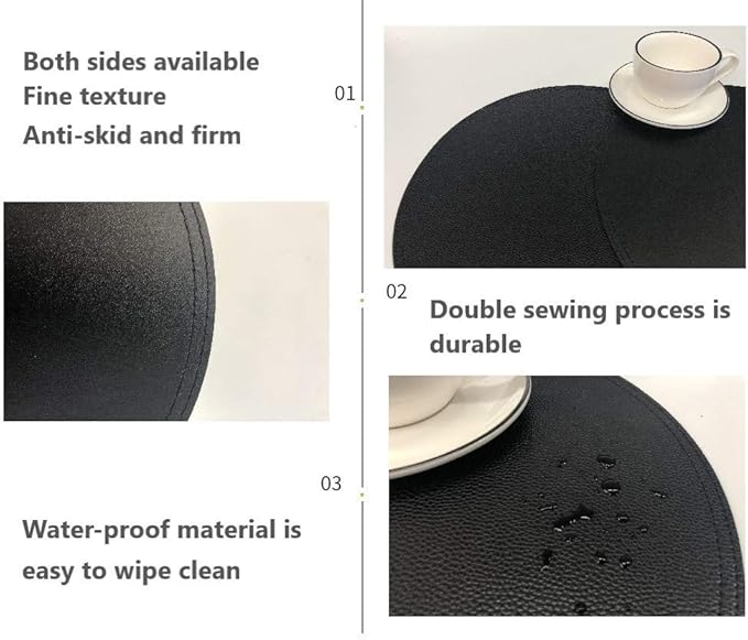 Set of 6 Faux Leather Round Placemats and Coasters, Coffee Mats Kitchen Table Mats, Waterproof, Easy to Clean for Kitchen Dining Round Table