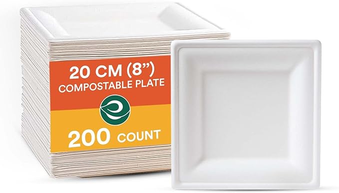 ECO SOUL Pearl White Square Paper Plates (200, 8 Inch)
