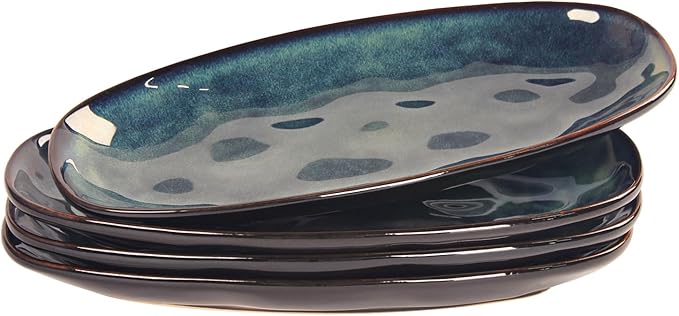 Ceramic Serving Platters - Set of 4 Oval Salad Plates for Entertaining, Modern Kitchen Dishes for Dinner, Fruit, Salad, Serving Trays, Oval Plates 11.2 Inch