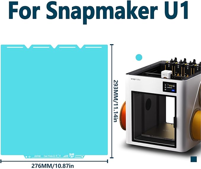 New Upgraded OMG Cool Plate for Snapmaker U1 3D Printer, 276x293mm Thicker Magnetic U1 Build Plate with Supertack Smooth Surface, Easy Release 3D Printer Hotbed for PLA PETG Printing