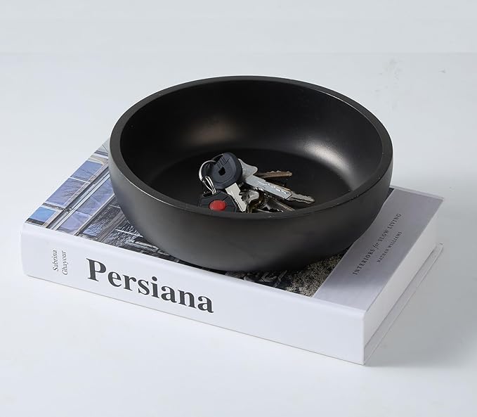 Aotea Crafts - 7.9" Concrete Key Bowl for Entryway Table Decor - Modern Industrial & Minimalist Decorative Key Holder Bowl for Keys- Charcoal Black- Smooth Texture - Sealed & Durable