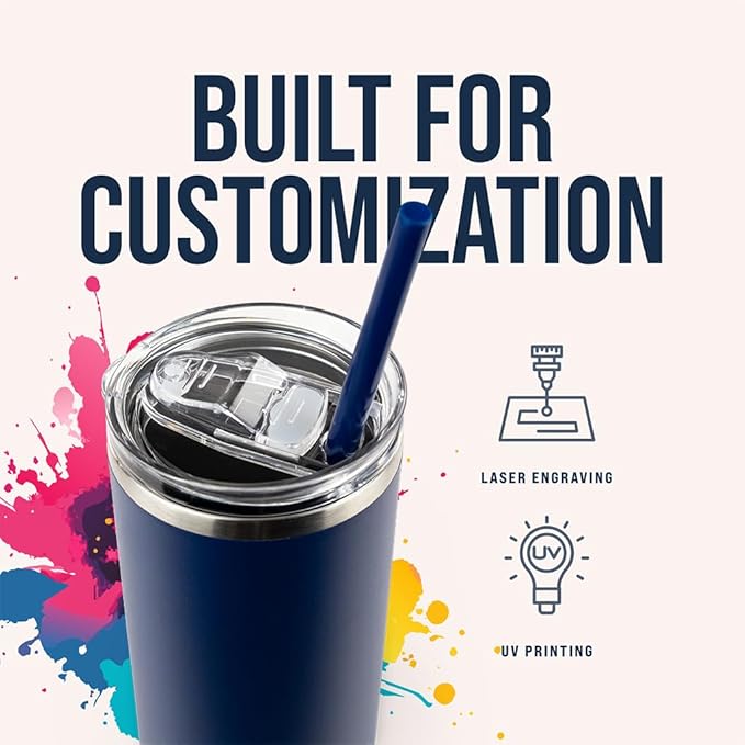 Hogg 20 oz Skinny Case (24 Units) - Navy Blue, Powder Coated Tumblers for Laser Engraving, Engravable Tumblers Bulk, Stainless Steel Cups Bulk, Insulated Cups with Lids and Straws