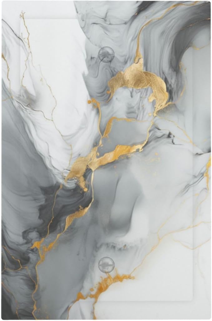 Light Switch Cover Gray/Gold Marble Abstract Modern Luxury Wall Plate Cover 1 Gang Blank No Device Decorative Outlet Covers Electrical Switchplate for Bathroom Bedroom Decor