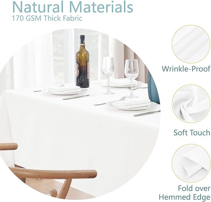 Rectangle 4 Feet Tablecloth 52x70 inch Linen Textured Table Cloth Stain and Wrinkle Resistant Washable Polyester, Decorative Table Cover Waterproof for Dining, Buffet and Camping, White