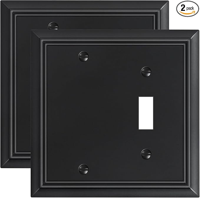 2-Pack Combo Blank/Toggle Light Switch Cover Plate, Black Modern Decorative Electrical Outlet Covers, Bamboo Fiber Wall Switch Plates and Outlet Covers