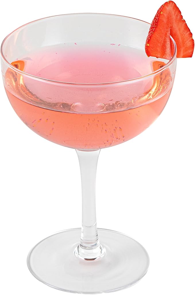 Restaurantware Coupe Cocktail Glasses 6 Count 8 Ounce Lead-Free Stemmed Drinkware Clear Glass Wide Bowl Elegant Design Sturdy Foot