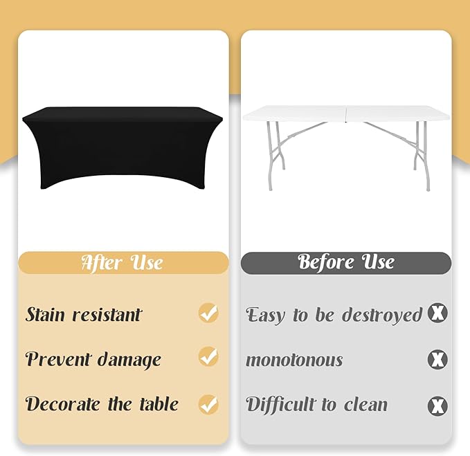 HAISIWLKJ 6 Pack Table Cloth 6ft Black Tablecloths for Rectangle Folding Table Spandex Fitted Stretch Cover Wrinkle Resistant Washable Protector for Party, Wedding, Banquet, Festival.
