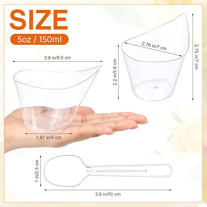 150 Pack Clear Plastic Dessert Cups with Tasting Spoons, Appetizer Cups Yogurt Parfait Bowls with Spoons for Party Supplies Catering Chocolate Desserts Buffet Food Display (5 oz)