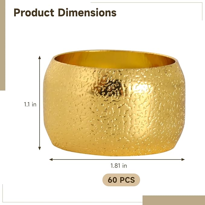 60 Pcs Gold Napkin Rings, Metal Napkin Ring Holders Set, Iron Napkin Rings with Electroplated Finish, 1.81 in, Modern Decorative Table Setting for Parties, Banquets, Dinners