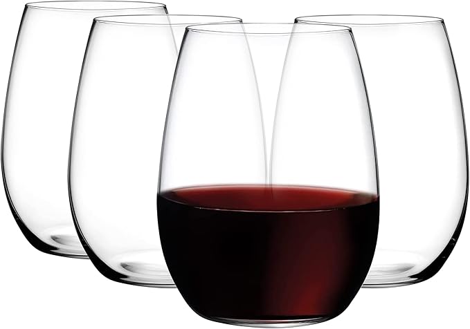 NUDE Pure Set of 4, Bordeaux Wine Stemless Glasses 20.75 oz, |Smooth Rim|, Clear Glass Wine Tumbler, Ideal for Cocktails & Perfect for Homes & Bars