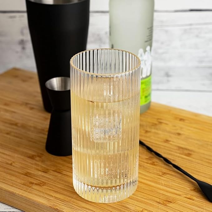 LEMONSODA Vintage Straight Line Highball Cocktail Drinking Glasses and Tumblers 10oz, 12oz (12 oz, Set of 2) [2072]