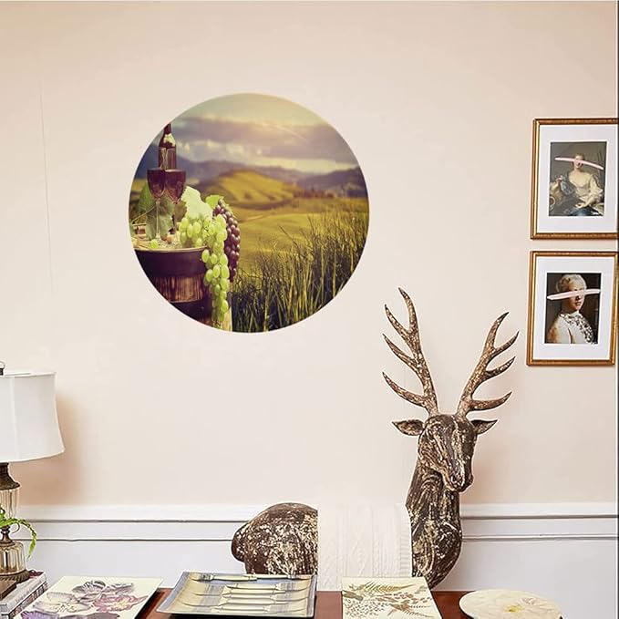 Decorative Plates, Wine Print Ornament, Italy Tuscany Landscape Rural Vineyard, 8 Inch, 1 Plate with 1 Display Stand, Green Black Brown