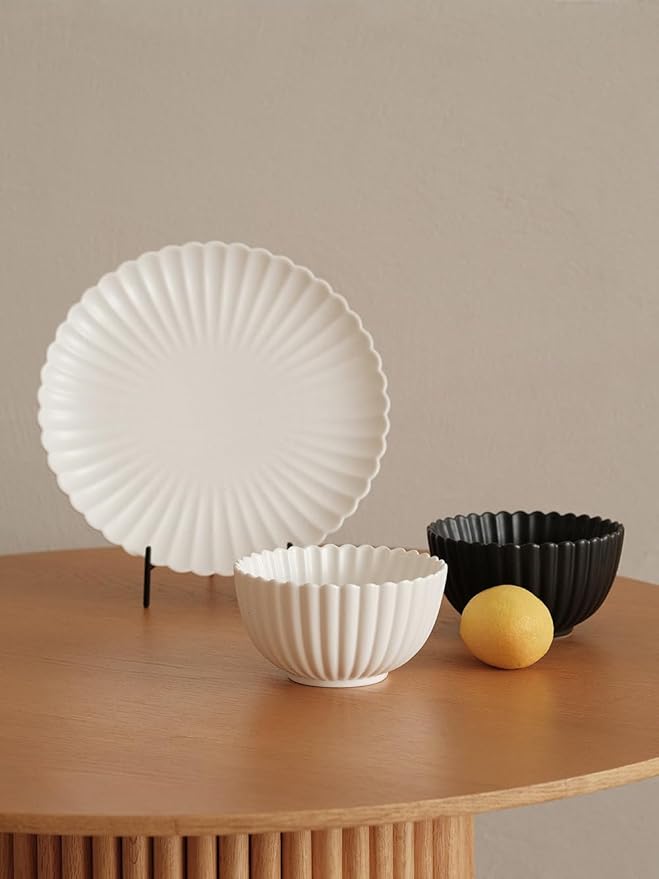WENSHUO Daisy Plates Set of 6 (Matte Black, 9 Inch)