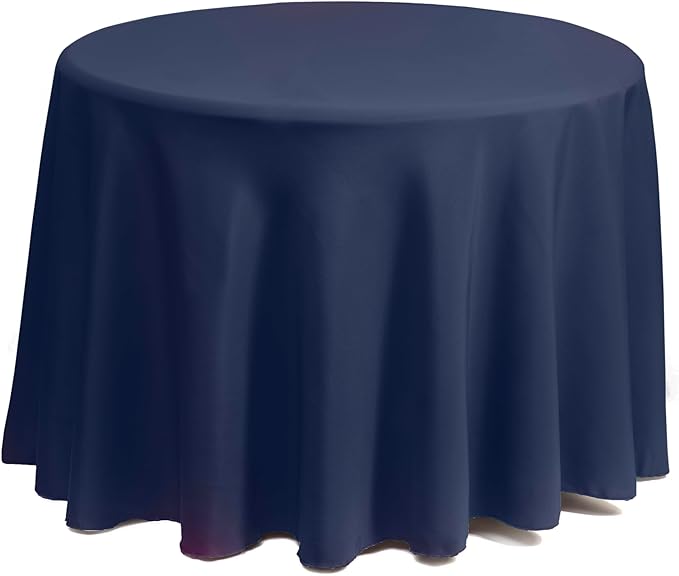 Gee Di Moda Round Tablecloth - 132 Inch Navy Blue Round Table Cloth for 72 to 96 Inch Round Tables - Heavy Duty Washable Fabric - for Buffet Table, Holiday Party, Dinner, Wedding & Baby Shower