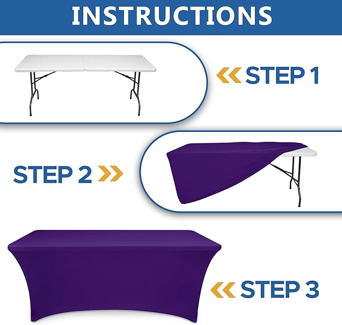 Spandex Table Cloths for 8 Foot Rectangle Tables-6 Pack Fitted Stretch Dark Purple Table Covers-Folding Tablecloths for Party, Vendor Booth Display, Banquet Buffet Event, Craft Trade Show