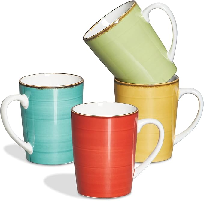 ONEMORE 16 oz Coffee Mugs Set of 4 Large Ceramic Coffee Cups Colorful Mugs Set with Handles for Latte, Hot Cocoa, Tea - Housewarming Gift - Assorted Colors