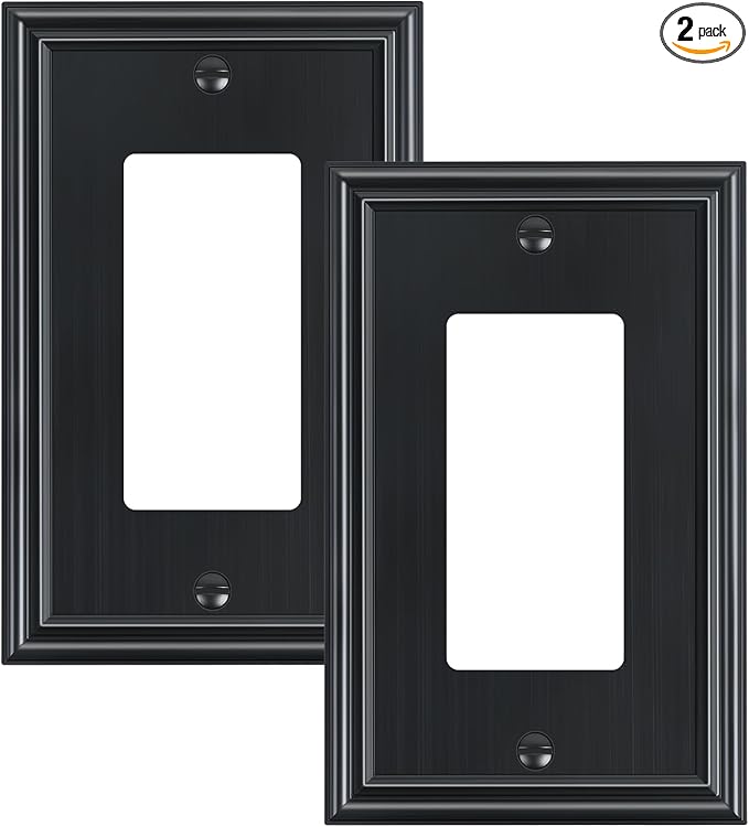 2-Pack Decorator Outlet Cover Plate, Black Decorative Switch Plates and Outlet Covers, Durable Zinc Alloy Wall Plates for Electrical Outlets, Receptacle, GFCI Outlet, Dimmer Switch