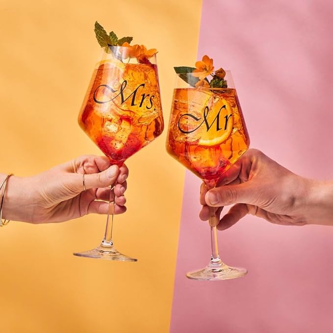 Krosno Mr & Mrs Wine Glasses, Set of 2, 18.6 oz, Avant-Garde Collection, Crystal Glass, Ideal Wedding Gift, Dishwasher Safe, Made in Europe