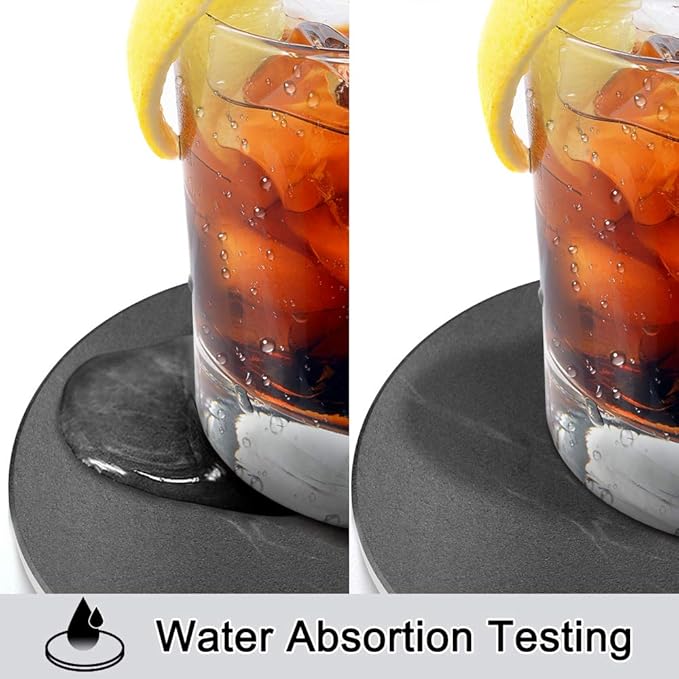 EAGMAK Set of 8 Coasters for Drinks, Marble Style Ceramic Drink Coaster with Holder for Coffee Wooden Table Home Decor(Black)