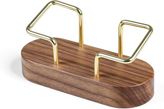 Business Card Holder for Desk, Minimalist Wooden Desk Organizer with Brass Metal Frame, Stylish Office & Home Decor for Professional Card Display(Walnut Oval)