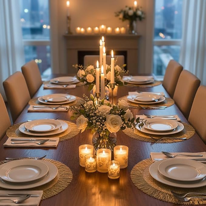 FAVE Set of 12 Round Gold Vinyl Placemats, Luxury Spiral Pattern for Formal Events, Restaurant, Parties, Birthdays (15 Inch,12PCS)