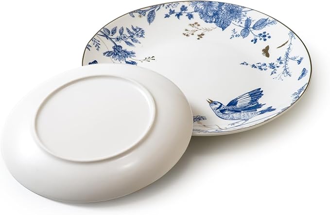 Porcelain Floral Plates Ceramic 8 Inch & 10 Inch Ceramic Plates 4 Pieces, Dessert Plate Blue and White, Salad Plate Set, Floral Dinnerware Set for Kitchen, Dinner Plate for Cake Snacks Side Dish