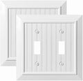Beadboard Outlet Covers Wall Plates, Bamboo Fiber Light Switch Covers, Natural Material Electric Receptacle Decorative Switch Plate Outlet Cover (Pure White, 2 Gang Toggle 2 Pack)