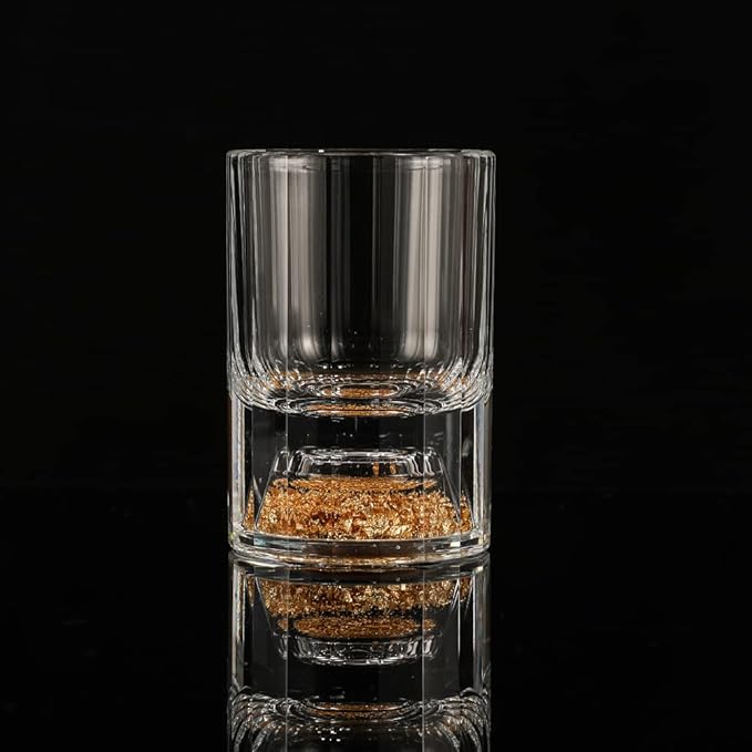 SIYOUKI Crystal Shot Glasses 1.7oz Set,Decorated With 24K Gold Leaf Flakes,Lead-Free,Handmade Set Suitable For MaoTai,Spirits,Drinks Tastin,Gift-Box Packaging (6pcs)