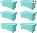 Spandex Table Cloths for 8 Foot Rectangle Tables-6 Pack Fitted Stretch Aqua Blue Table Covers-Folding Tablecloths for Party, Vendor Booth Display, Banquet Buffet Event, Craft Trade Show