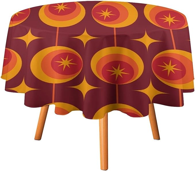 Modern Mid Century Round Tablecloth, Abstract Vintage Geometric Print Tablecloth for Home Party Dining Room Kitchen Decor 36Inch(90cm)