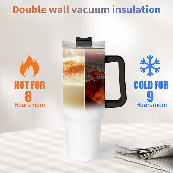 40 oz Sublimation Tumblers with Black Handle Lid and Straw 12 Pack Stainless Steel Double Wall Vacuum Insulated Travel Mug Cup Bulk Sublimation Blank for DIY Gift