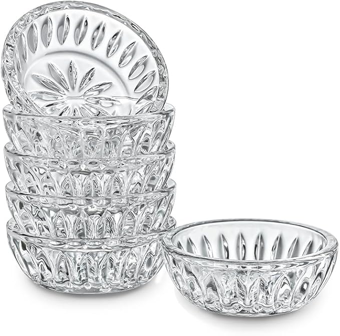 kanpura Mini Glass Bowls, Round Prep Bowl, Dishwasher Safe, Pinch Bowls for Dipping Spices Sauce, Stackable, 2 oz, Set of 6, (Clear)
