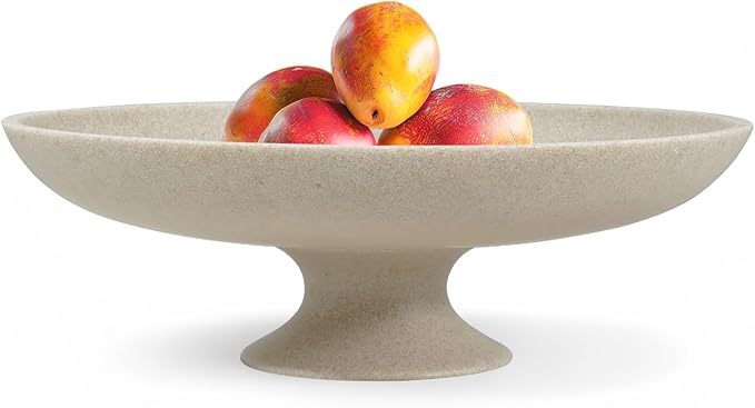 Large Decorative Bowl, Decorative Fruit Bowl for Kitchen Counter, Modern Pedestal Bowl for Home Decor, Stylish Key Bowls for Entry Table, Coffee Table Decorations (Beige)