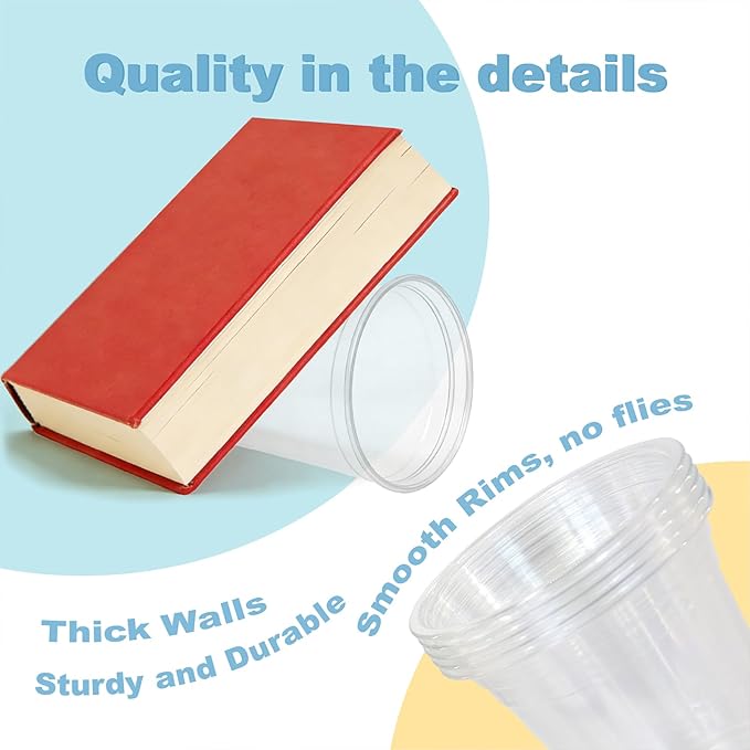 16 oz 100 Pack Disposable Clear Plastic Cups with Lids and Straws, Food Safe Bulk Iced Coffee Cups for Smoothies, Milkshakes and Other Cold Drinks