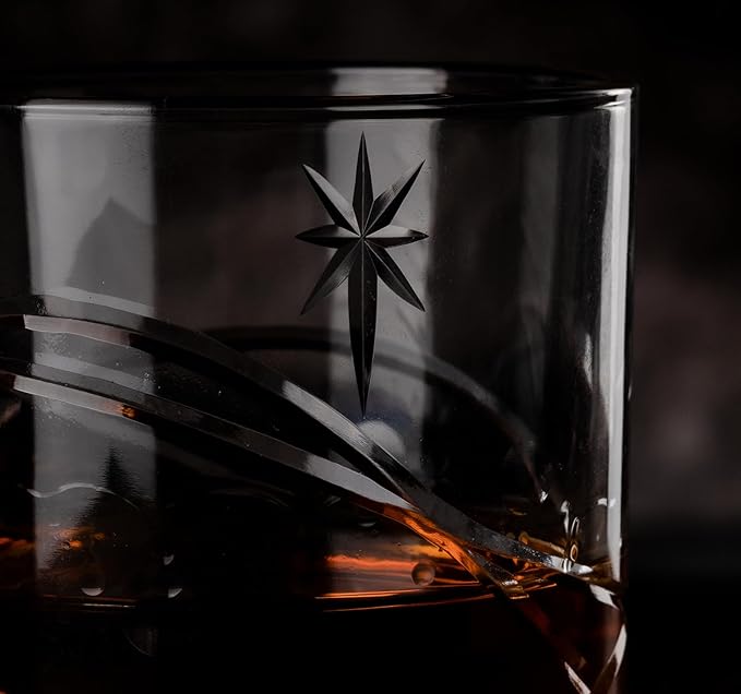 SHOSHIN Premium Hand Cut Whiskey Glasses (13 OZ, Set of 4) - Handmade Double Old Fashioned Scotch Glasses - Gift for Bourbon Lovers - Style Glassware for Rum - Space Pattern set 4