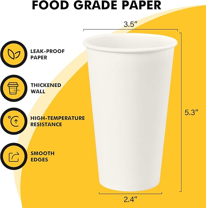 [200 Pack] 16 oz Coffee Cups, Disposable Paper Coffee Cups, Hot Coffee Cup, Perfect for Party, Picnic, Travel, and Events
