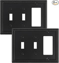 2-Pack Combo Decorator/Double Toggle Light Switch Cover Plate, Black Pearls Decorative Switch Plates and Outlet Covers, Metal Wall Plates for Electrical Outlets